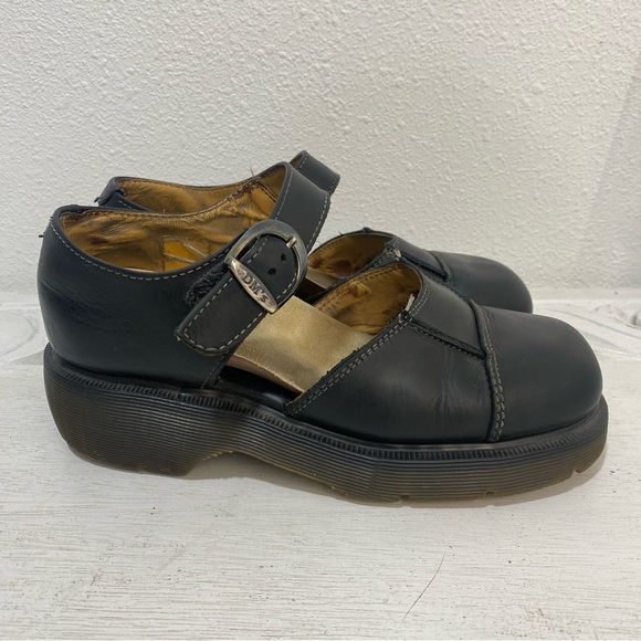 Dr. Martens Shoes - VTG 90's England Made Dr Doc Marten Mary Jane Platform Black Leather Shoes 8